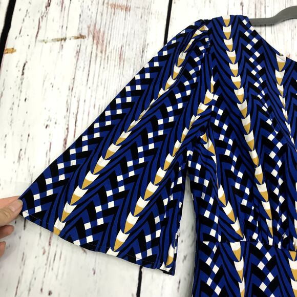 nwt anthropologie the odells blue motif abstract printed midi dress - Picture 6 of 11